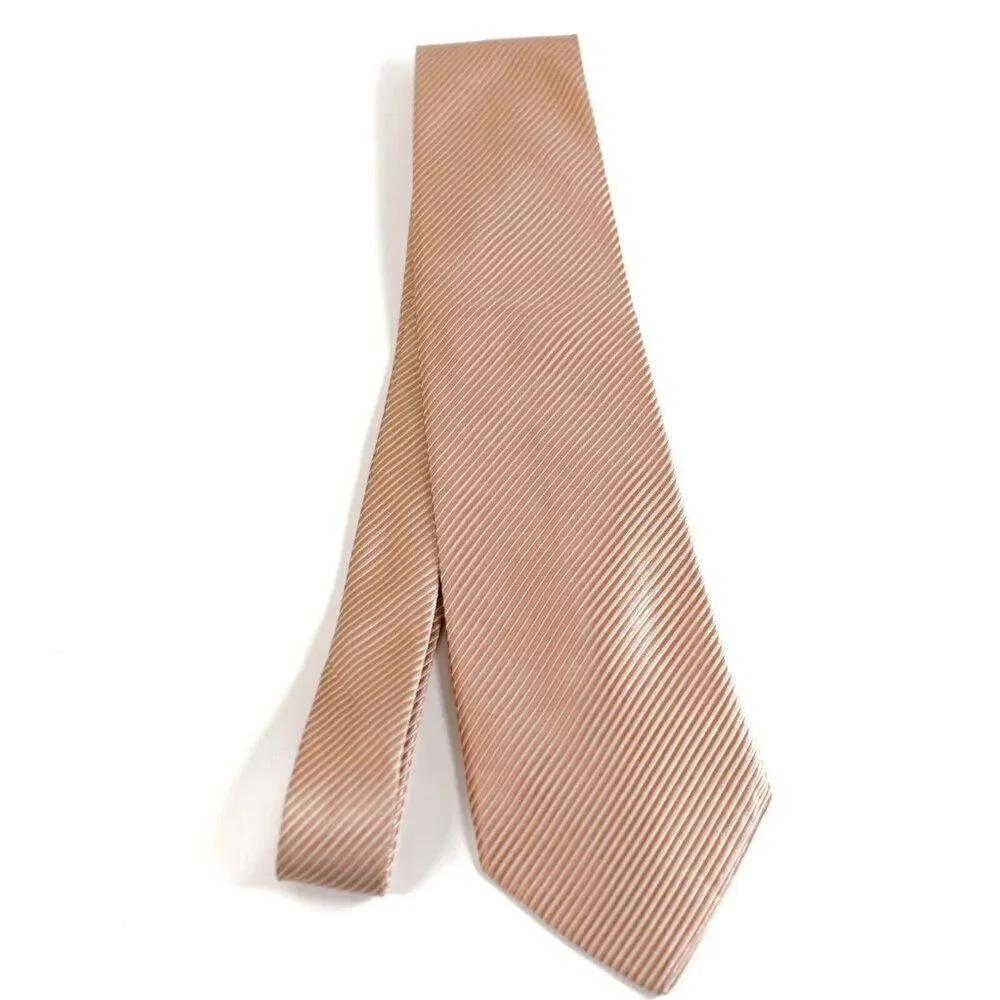 Hugo‎ Boss Beige Orange Striped Woven Silk Tie - Picture 7 of 7